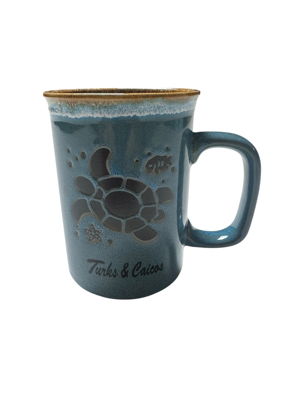 Turks & Caicos Sea Turtle Pottery Mug Blue Coastal Beach Souvenir Cup